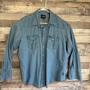 Wrangler Mens Pearl Snap Denim Western Shirt 2XL Blue Cowboy Ranch Classic